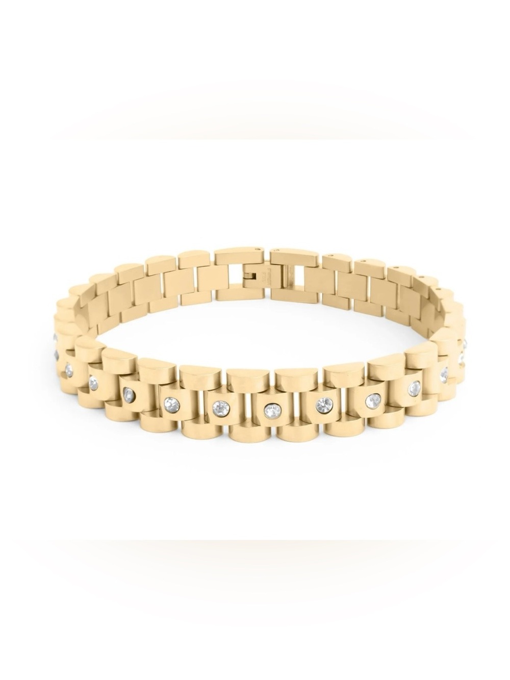 $98.00- 18K Gold PVD Stainless Steel Watch Band With Stones Bracelet